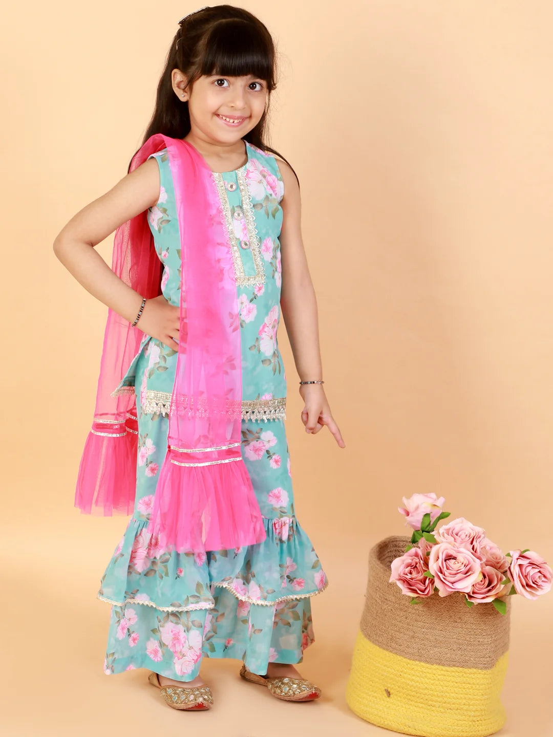 Girls Stylish printed kurta sharara with dupatta set