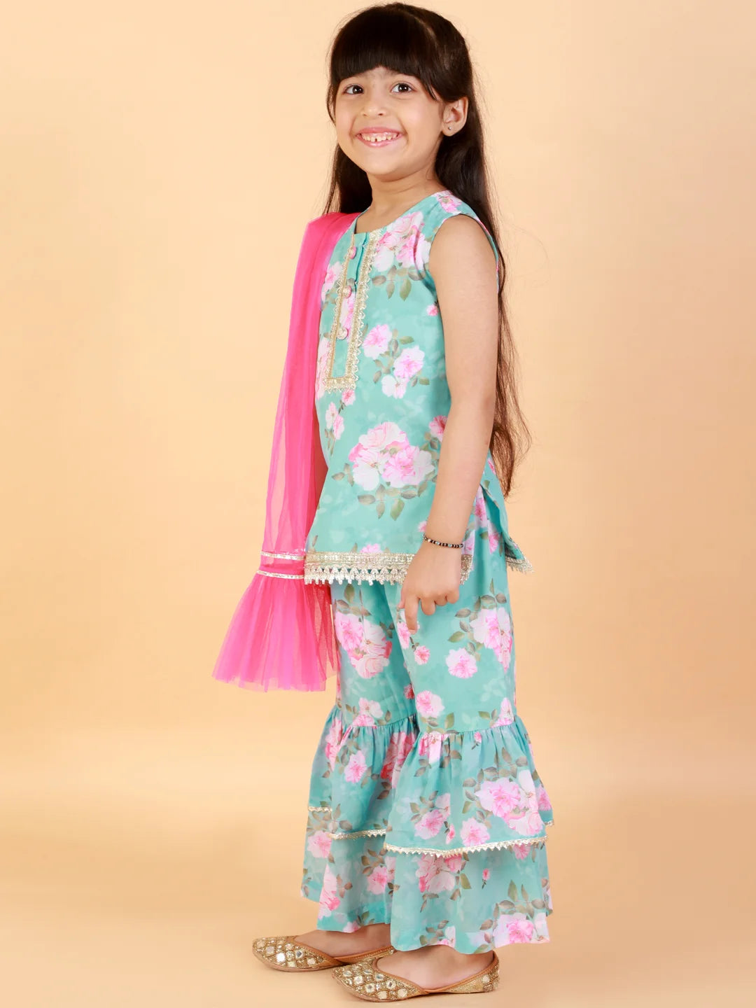 Girls Stylish printed kurta sharara with dupatta set