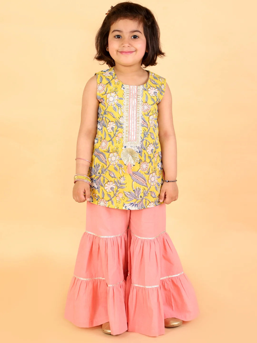 Girls stylish Folklore printed kurta with Sharara set