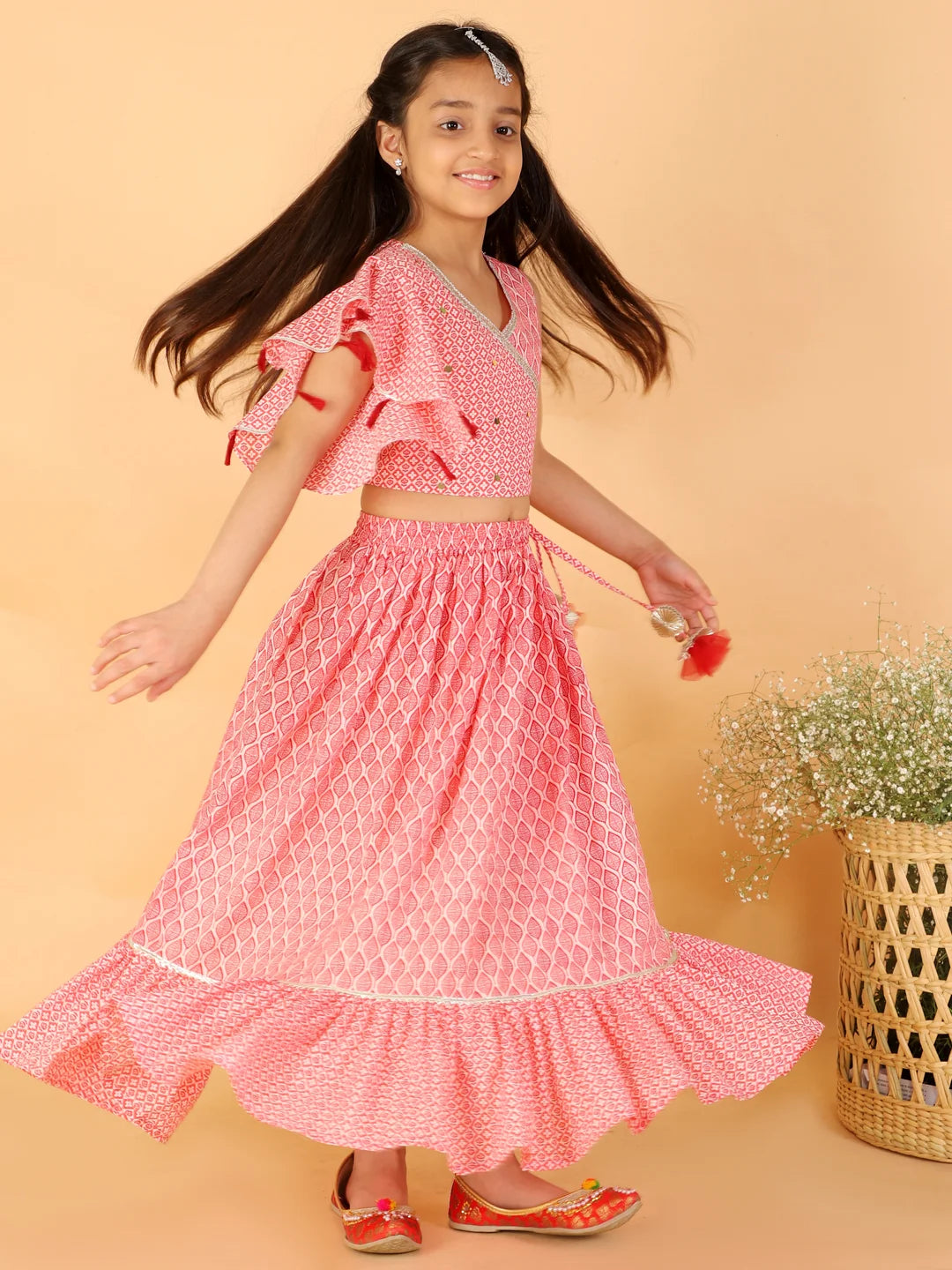 Girls Stylish Folklore printed Ghaghara choli set