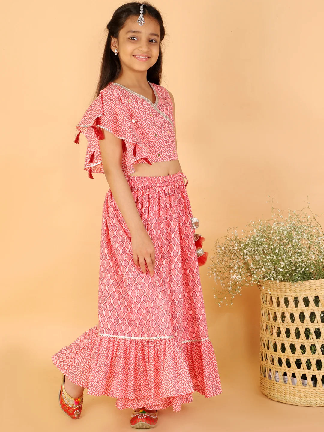 Girls Stylish Folklore printed Ghaghara choli set