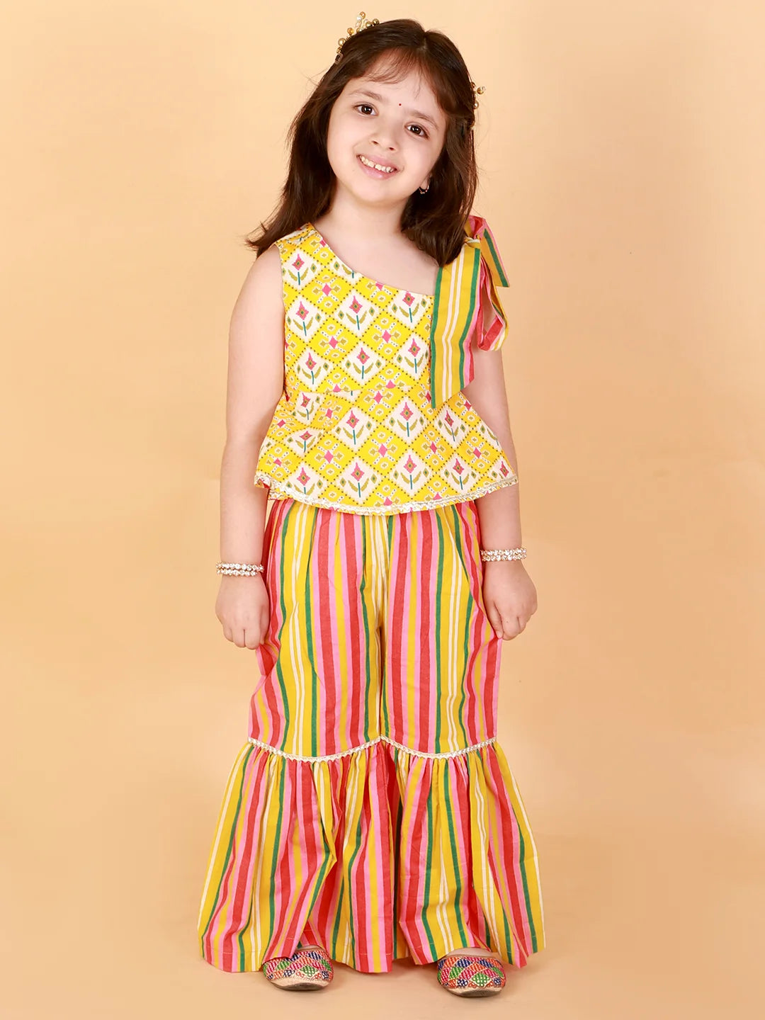 Girls stylish Folklore print top with Sharara set