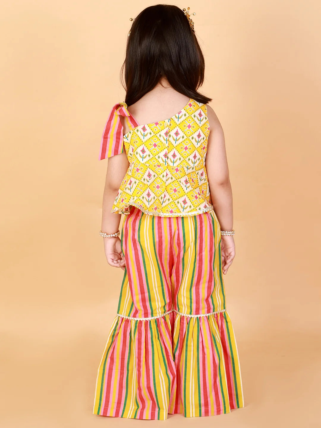 Girls stylish Folklore print top with Sharara set