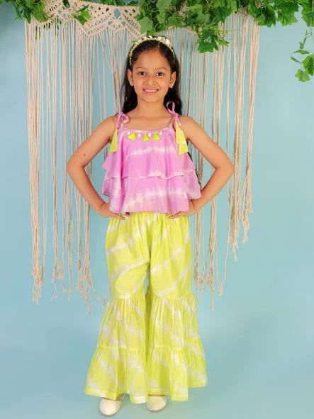 Girls Fusion Tie & Dye Flared Palazzo with Tiered Top