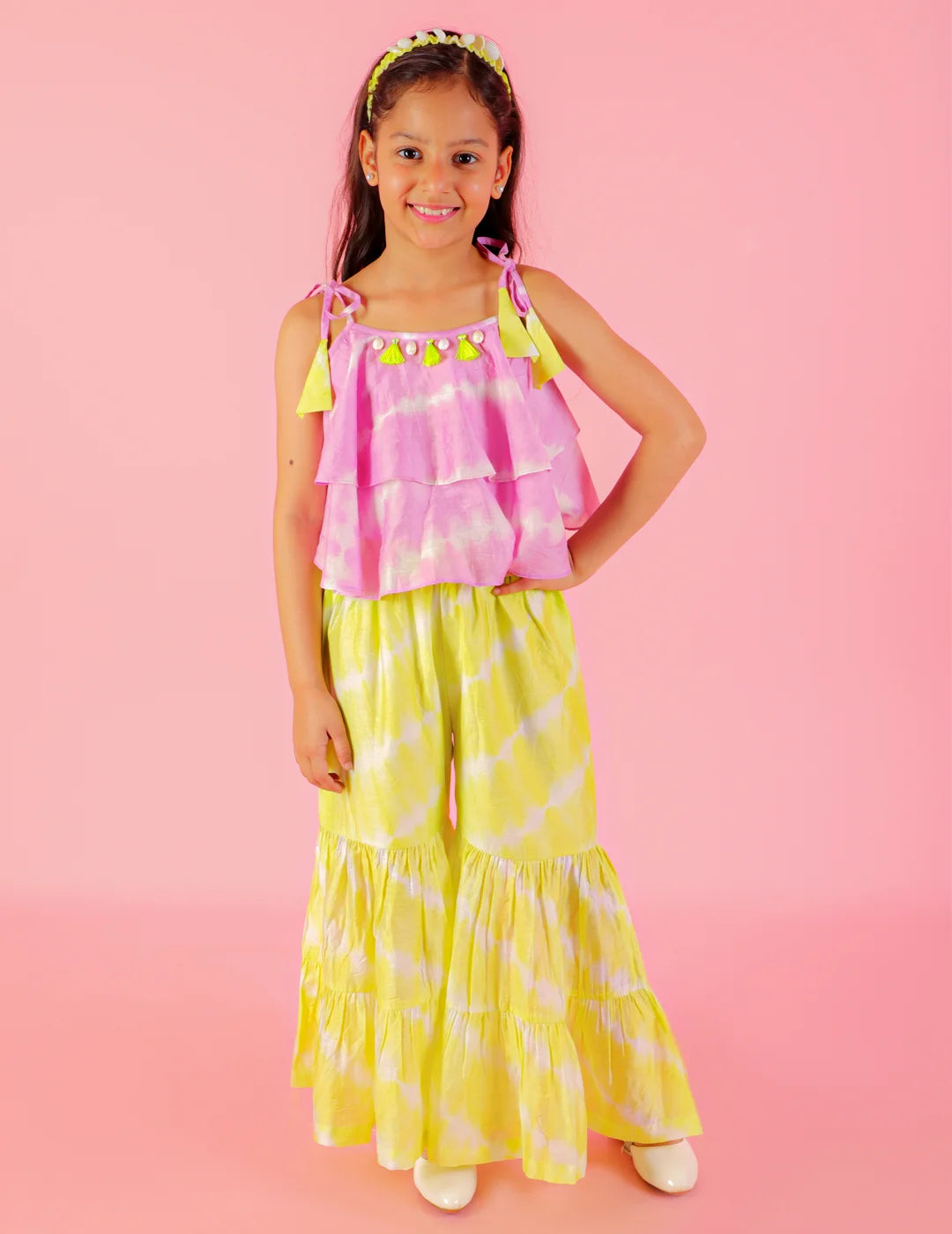 Girls Fusion Tie & Dye Flared Palazzo with Tiered Top