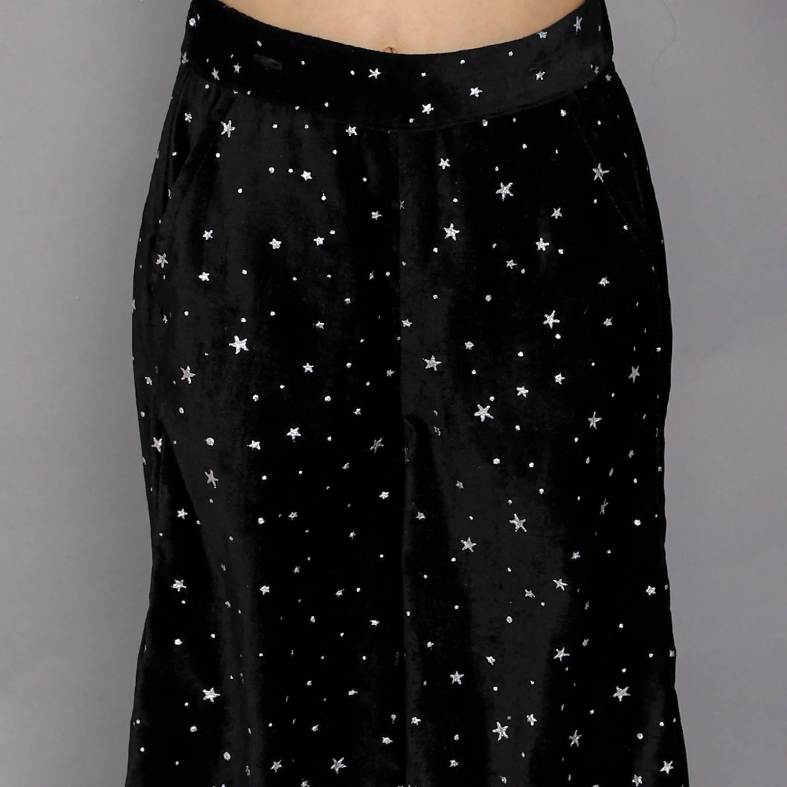 Girls Coord sets, Stylish Sequence spaghetti Top with Glitter Star print Velvet Pants