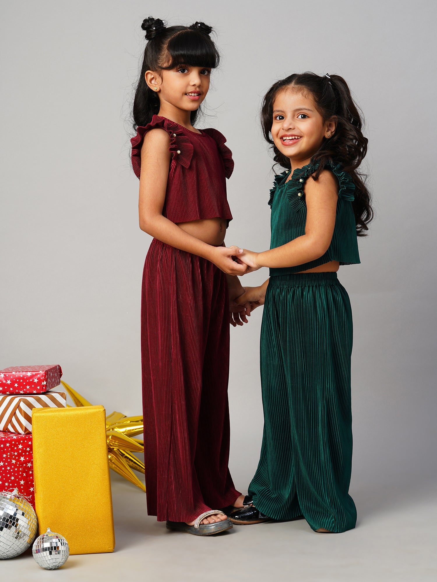 Glam up Girls Green Party Top with Pant Girls Co-ordinate set