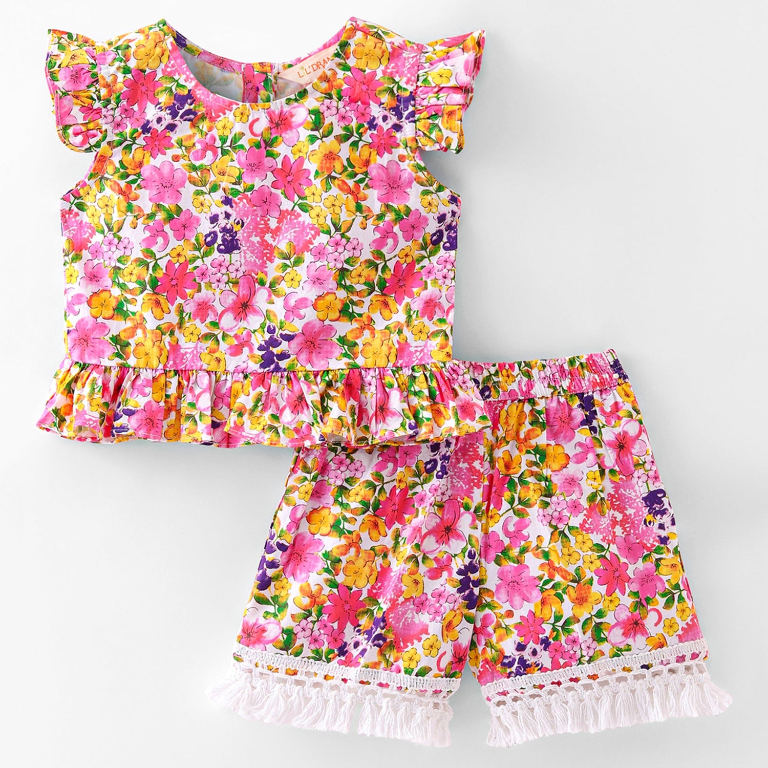 Girls printed cotton top with shorts set