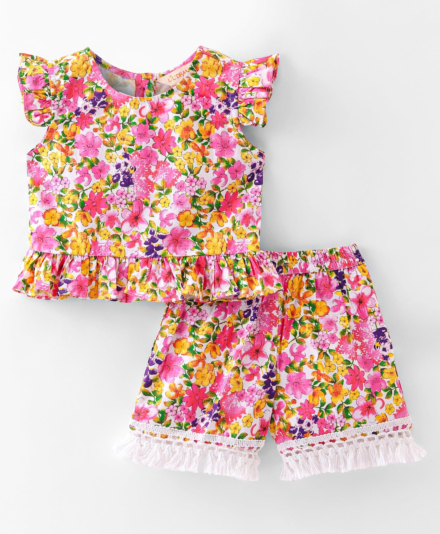 Girls printed cotton top with shorts set
