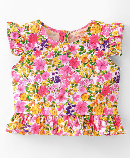 Girls printed cotton top with shorts set