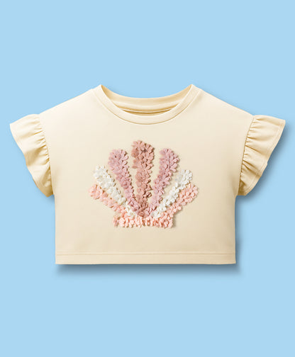 Paris Night Off White T-shirt with Peach Skirt Set For Girls