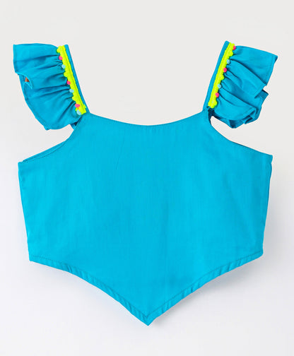 Girls Stylish and Trendy Cotton satin Ruffle off sholuder Top with Shorts