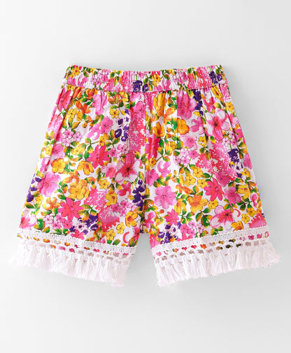 Girls printed cotton top with shorts set
