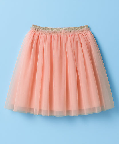 Paris Night Off White T-shirt with Peach Skirt Set For Girls