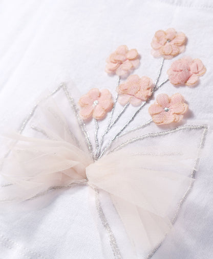 Paris Night White T-shirt with Pink Skirt Set For Girls