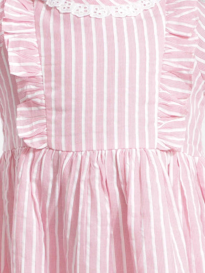 Girls cotton striper dress with neck lace
