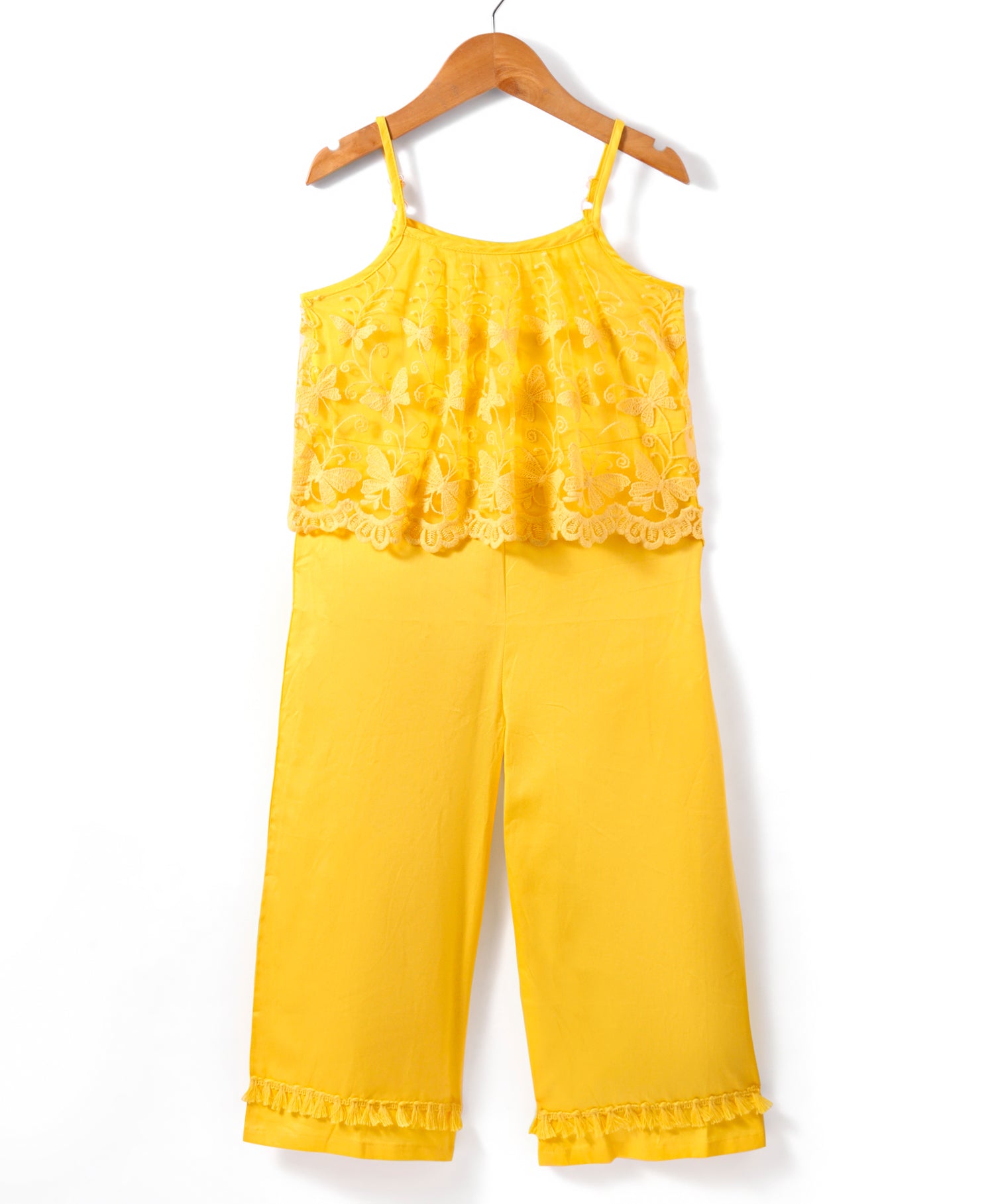 Girls Cotton satin Spagetti Jumpsuit with Lace Cape