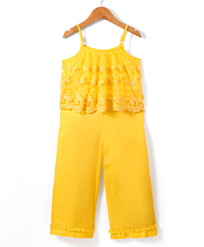 Girls Cotton satin Spagetti Jumpsuit with Lace Cape