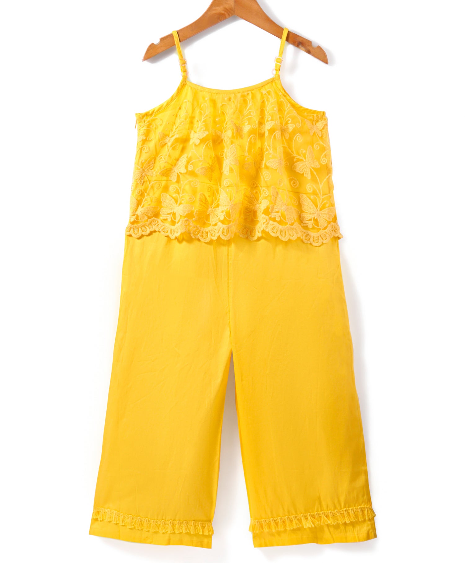 Girls Cotton satin Spagetti Jumpsuit with Lace Cape