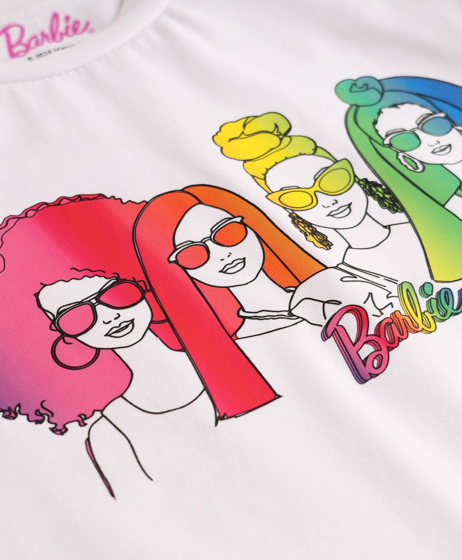 Rainbow Barbie Girls White T-shirt