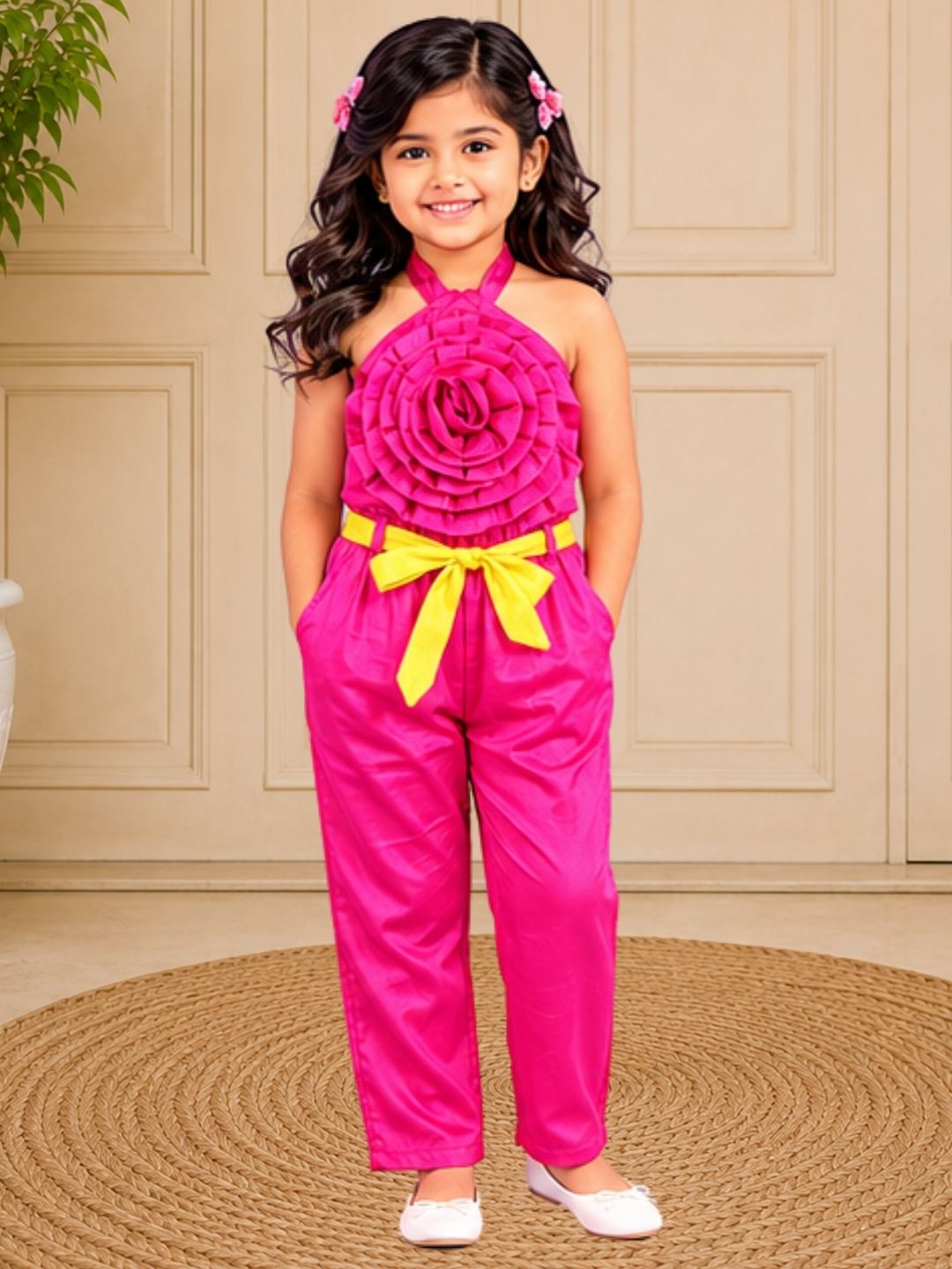 Girls Pink Co-ord sets with 3D rose on Top