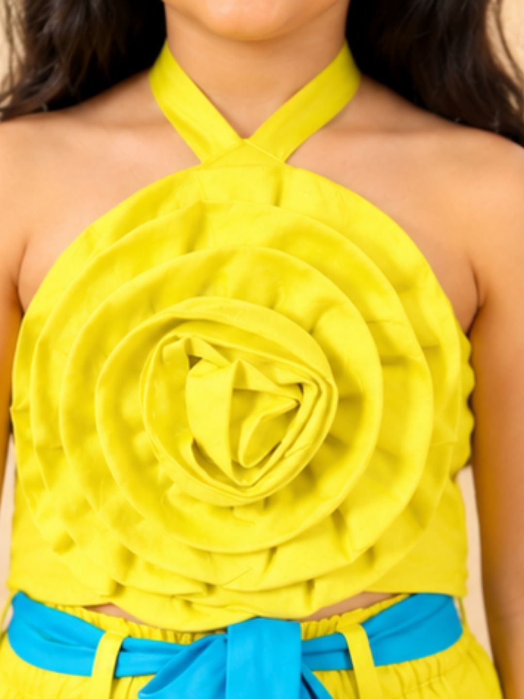 Girls Yellow  Co-ord sets with 3D rose on Top