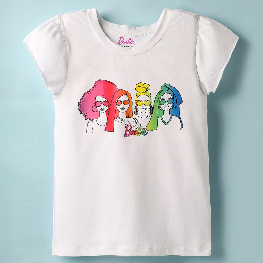Rainbow Barbie Girls White T-shirt
