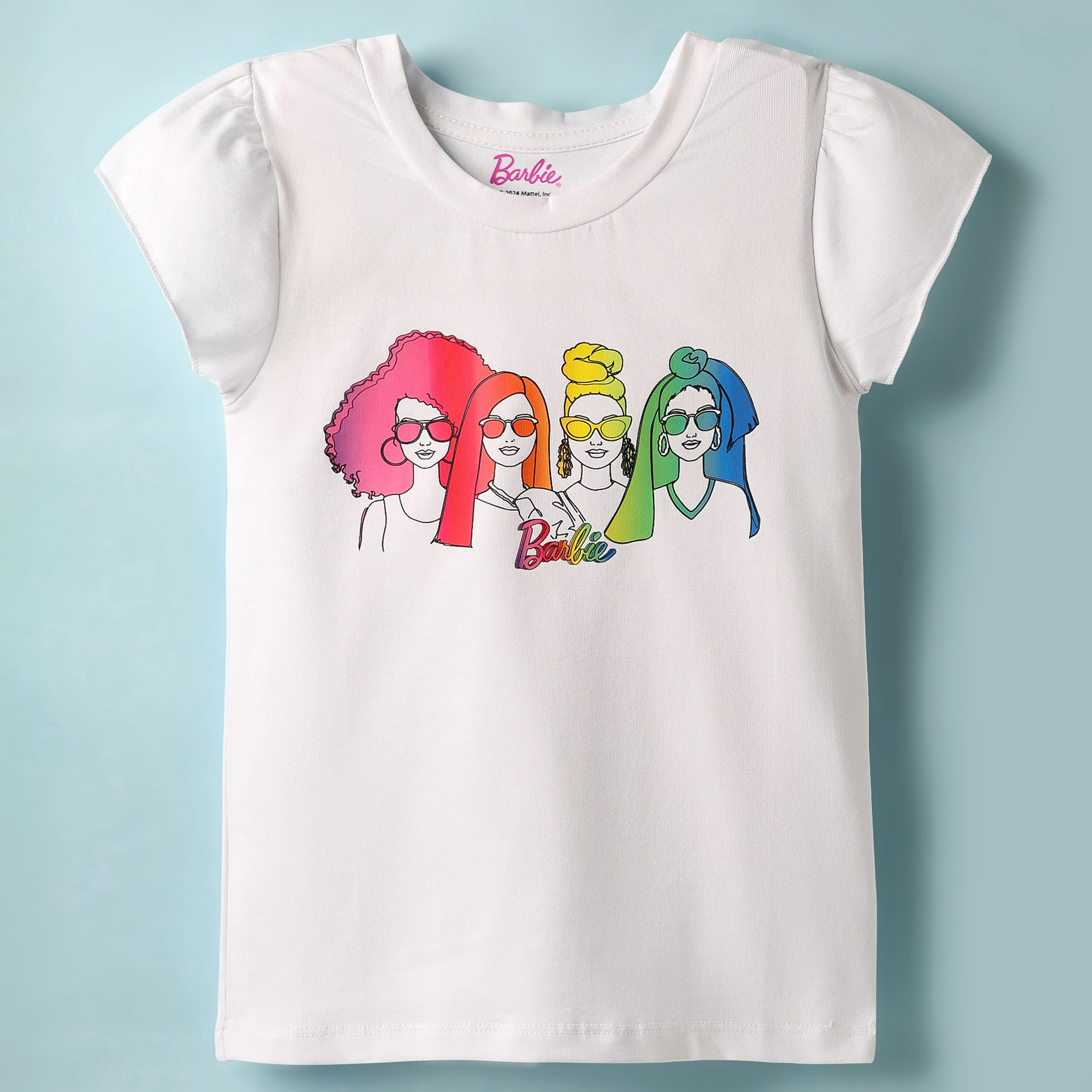 Rainbow Barbie Girls White T-shirt