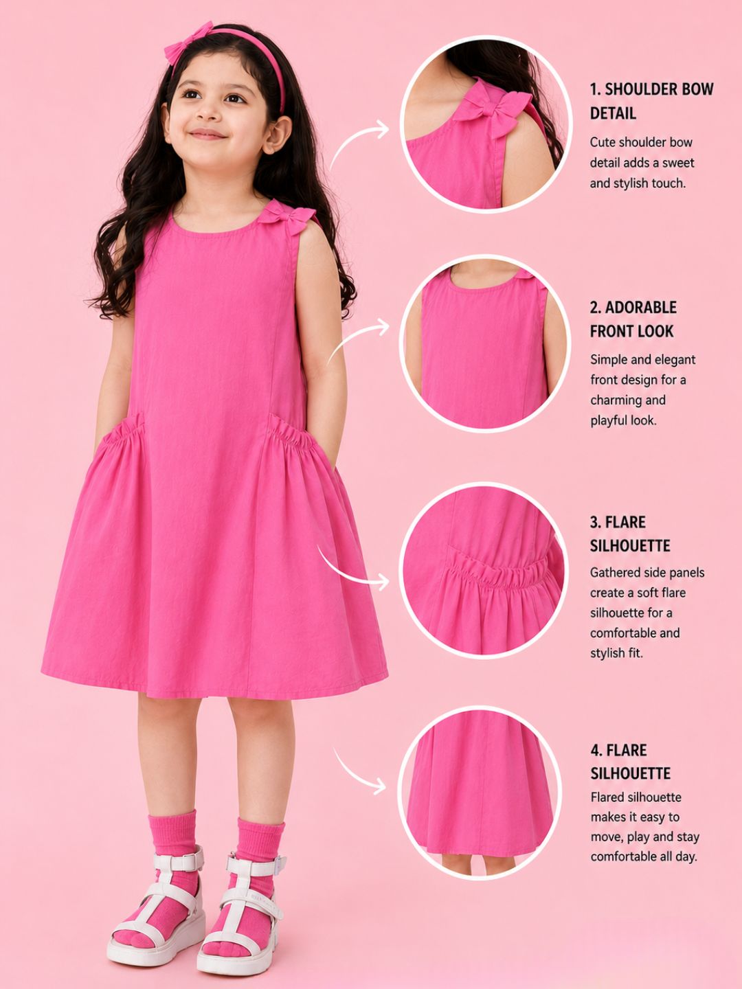 Petal Play Girls Pink Cotton Dress