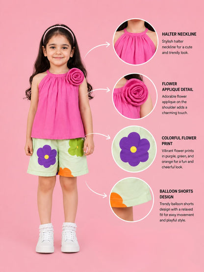 Petal Play Girls Floral Pink Co-Ordinate Set