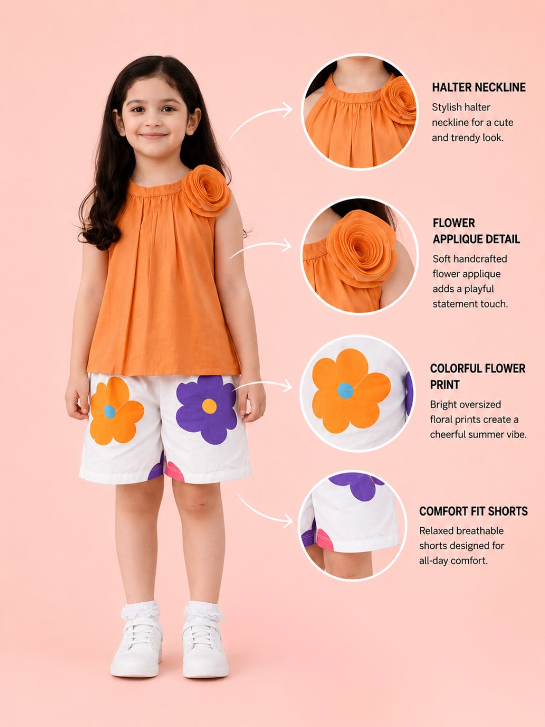 Petal Play Girls Floral Orange Co-Ordinate Set