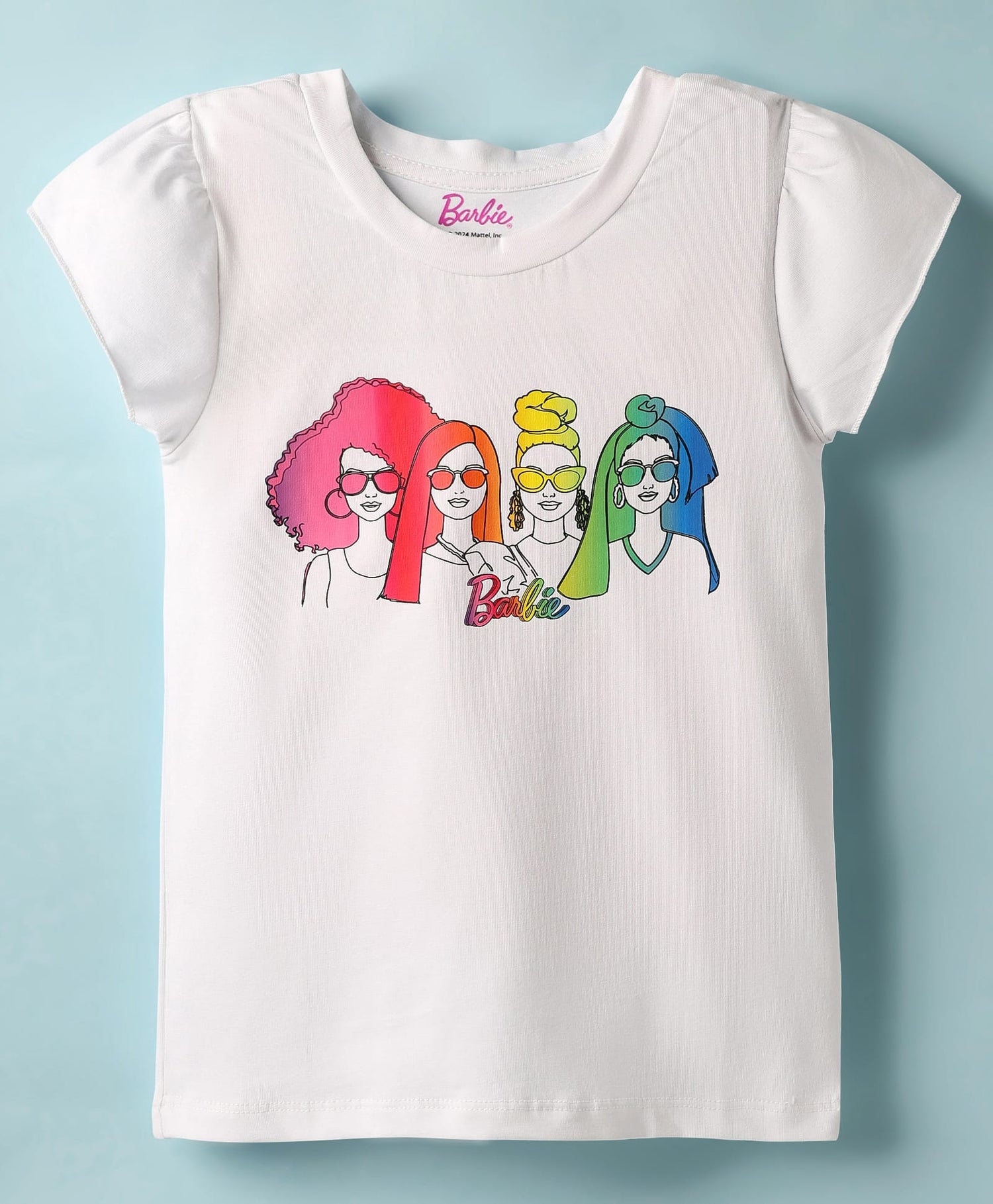 Rainbow Barbie Girls White T-shirt