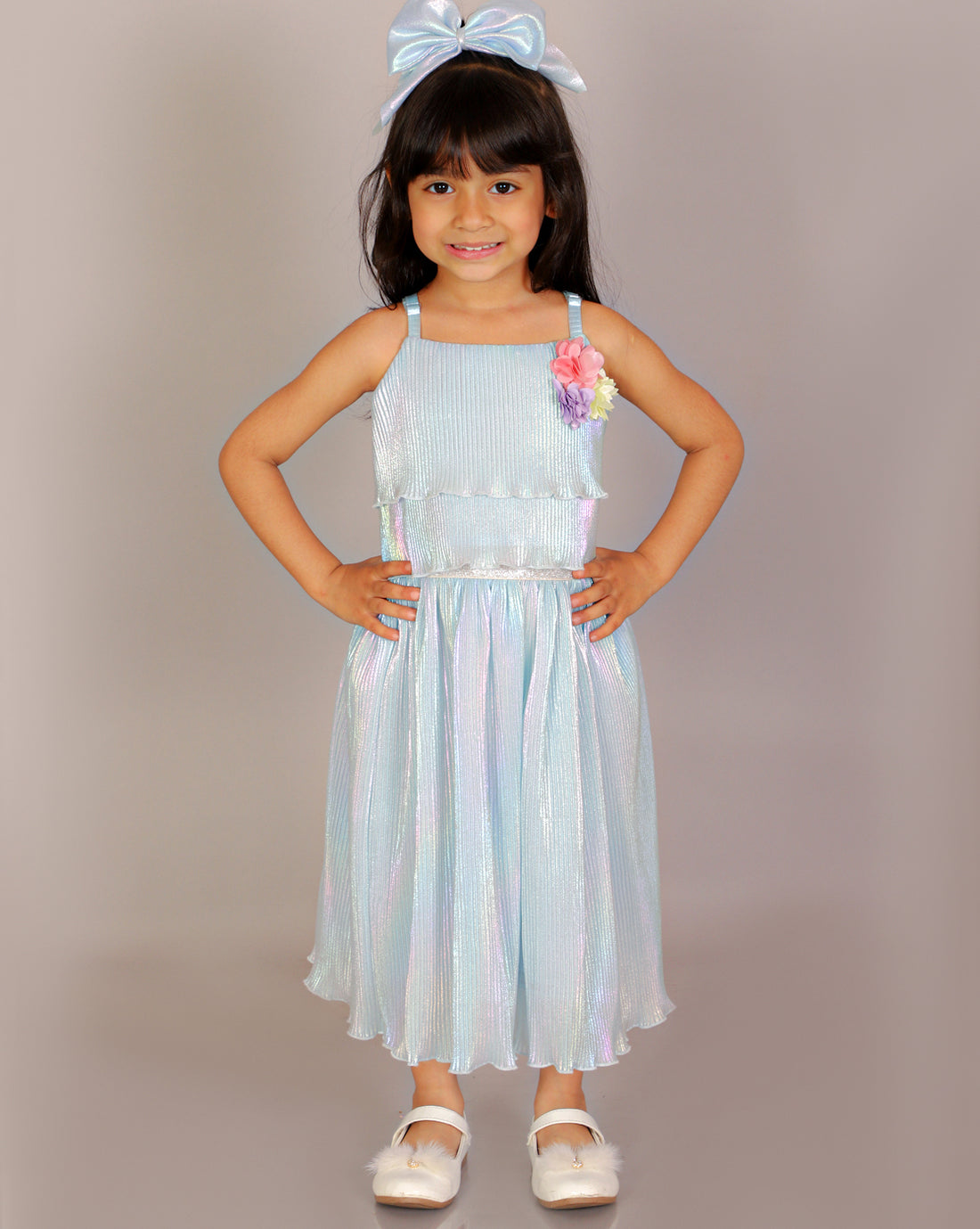 Girls Coord sets, Stylish Rainbow Pleating Spaghetti Top With Rainbow effect pleating Skirt