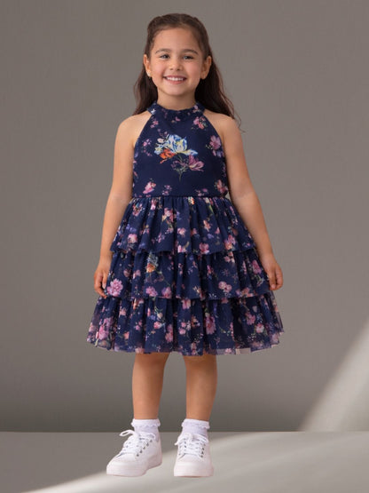 Glam Up Girls Navy Blue Net Dress