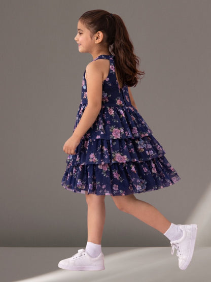 Glam Up Girls Navy Blue Net Dress