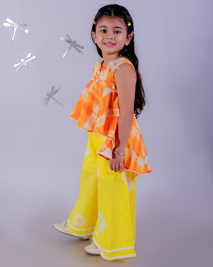 Girls Fusion Tie &amp; Dye Flared Palazzo and flared Top with Shell Work
