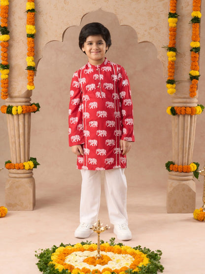 Trunk Tales Boys Red Kurta with Pant set