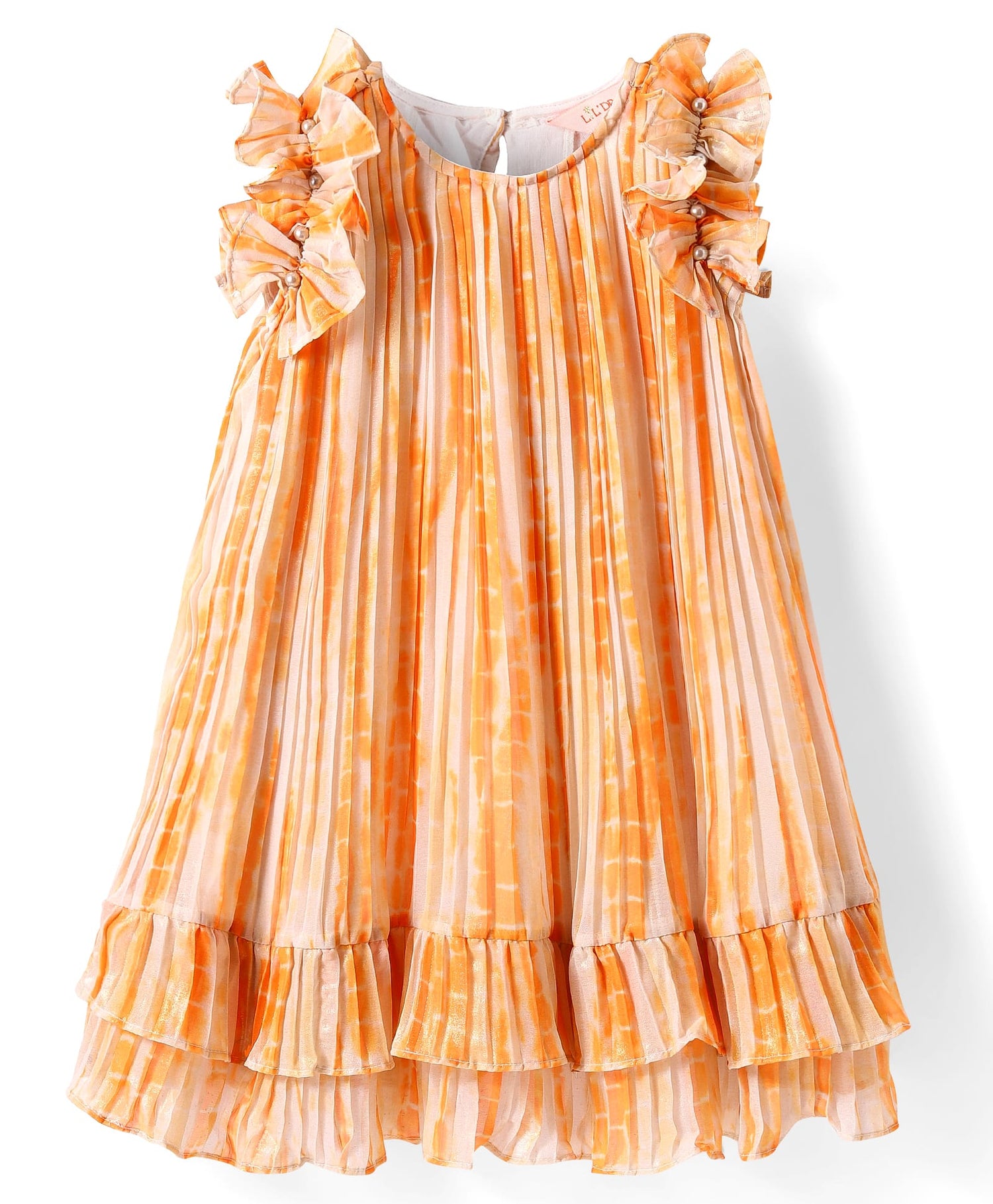 Glam up Girls Peach Foil Print pleated Party Dress