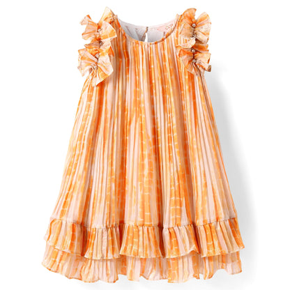 Glam up Girls Peach Foil Print pleated Party Dress