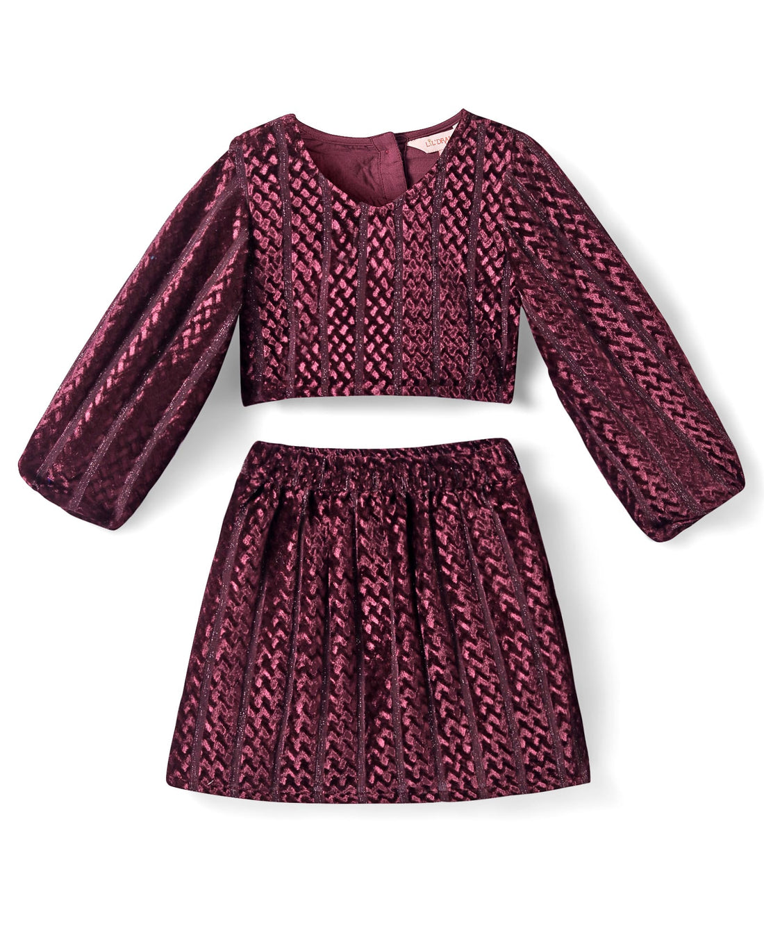 Razzle Dazzle Girls Party Wine Velvet Top With Skirt Set