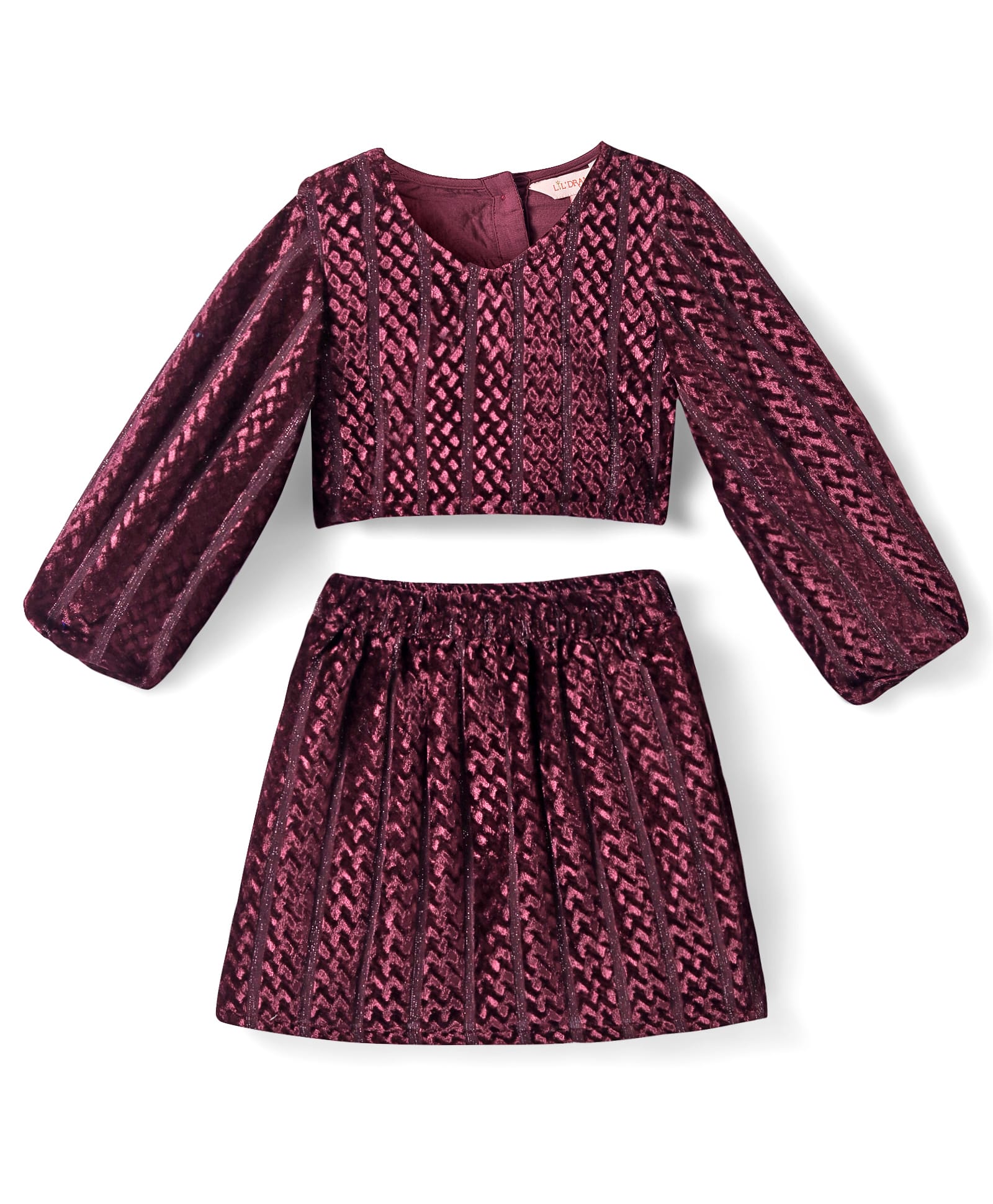 Razzle Dazzle Girls Party Wine Velvet Top With Skirt Set