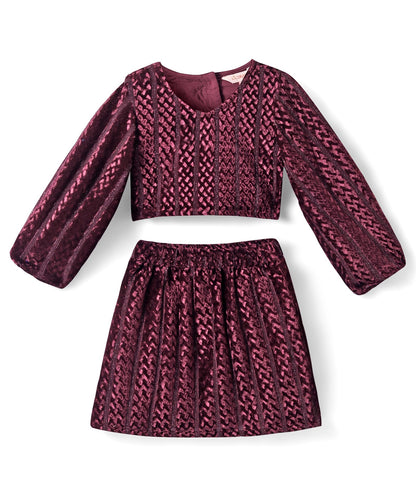 Razzle Dazzle Girls Party Wine Velvet Top With Skirt Set