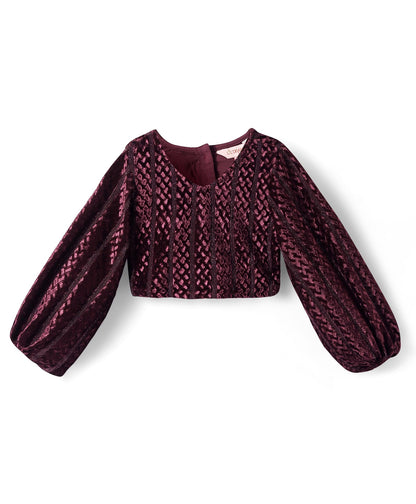 Razzle Dazzle Girls Party Wine Velvet Top With Skirt Set