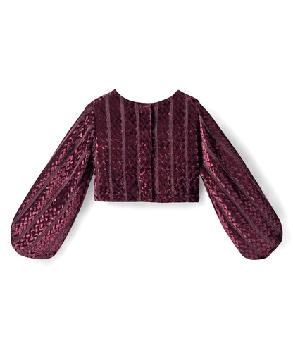 Razzle Dazzle Girls Party Wine Velvet Top With Skirt Set
