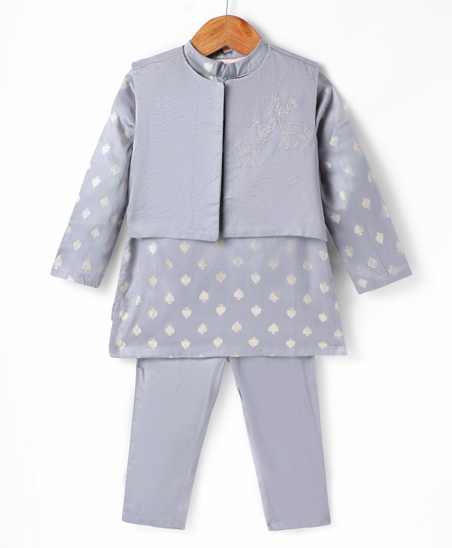 Mehfil Grey Kurta Pant Jacket set for Boys