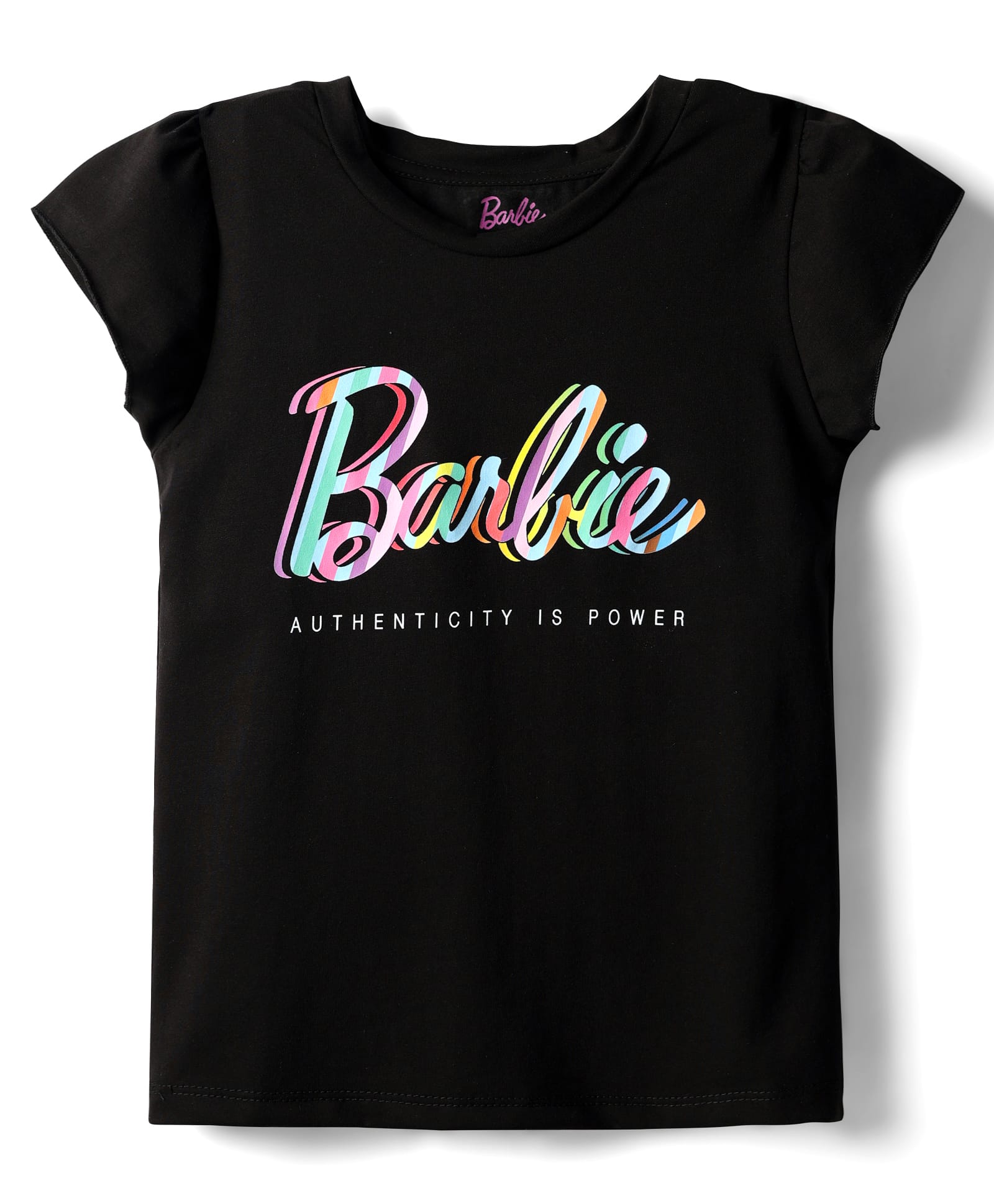 Rainbow Barbie Girls Black T-shirt
