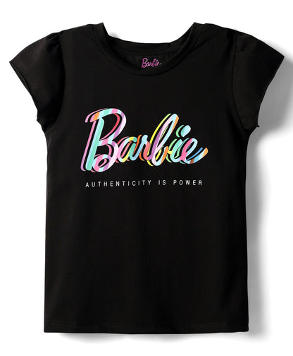 Rainbow Barbie Girls Black T-shirt