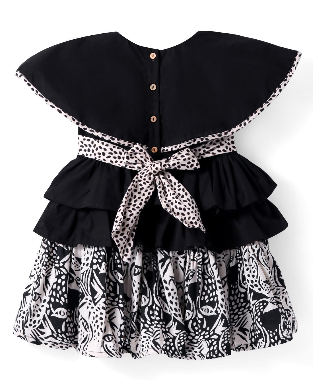 Roar at the Door Girls Brown and Black Printed Dress with Hairband