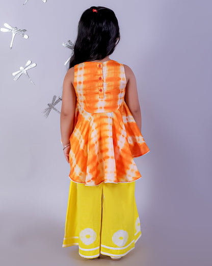 Girls Fusion Tie &amp; Dye Flared Palazzo and flared Top with Shell Work