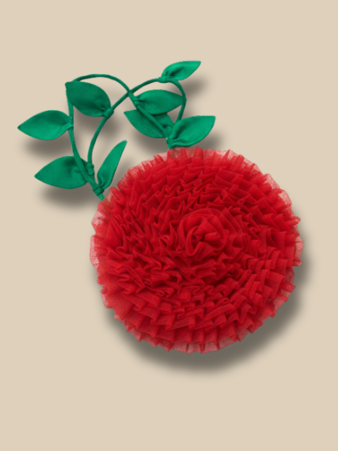 Lil Drama 3D Rose Fashion Handbag with Leaf Detail - Red